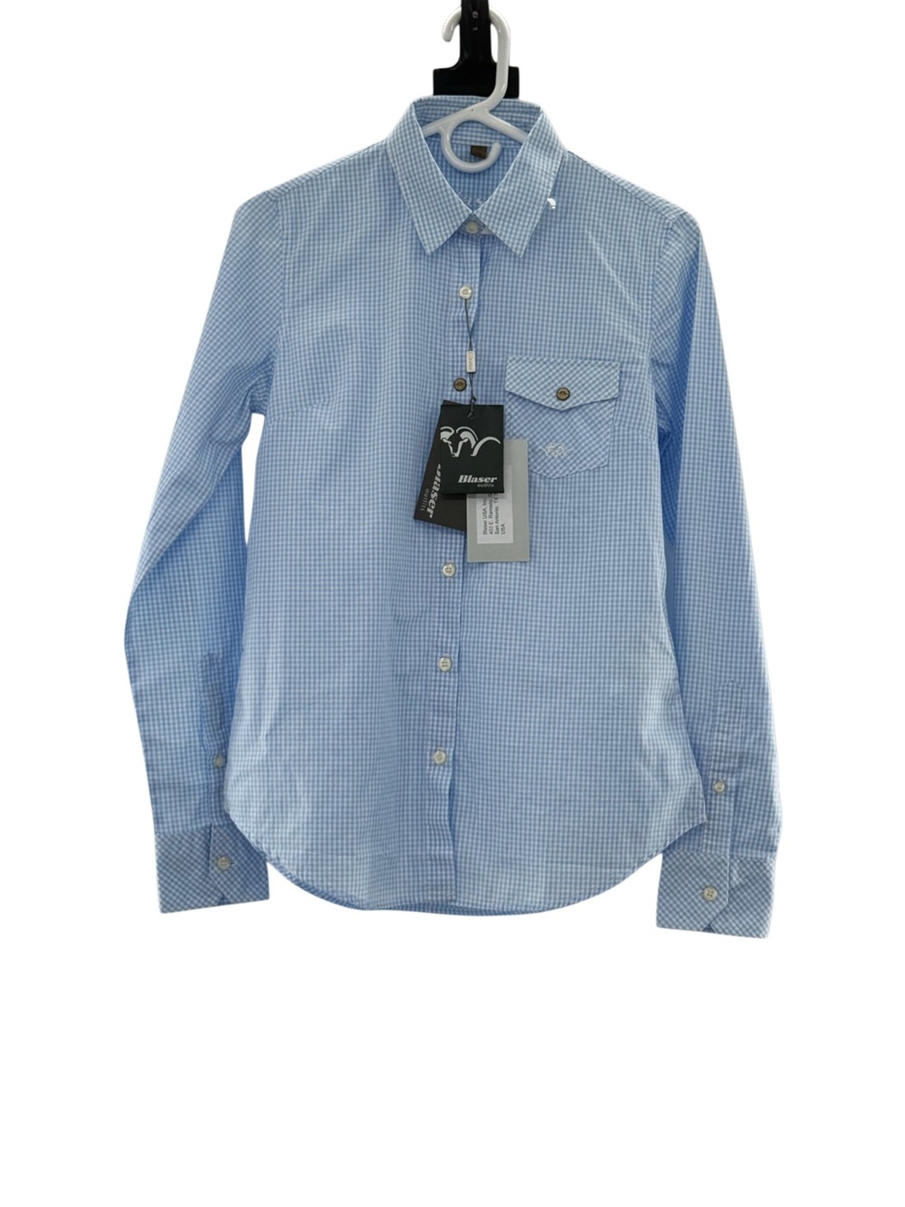 Blaser Outfits Women’s Poplin Blouse Sz 34 US 0 Blue Gingham Check Button Down